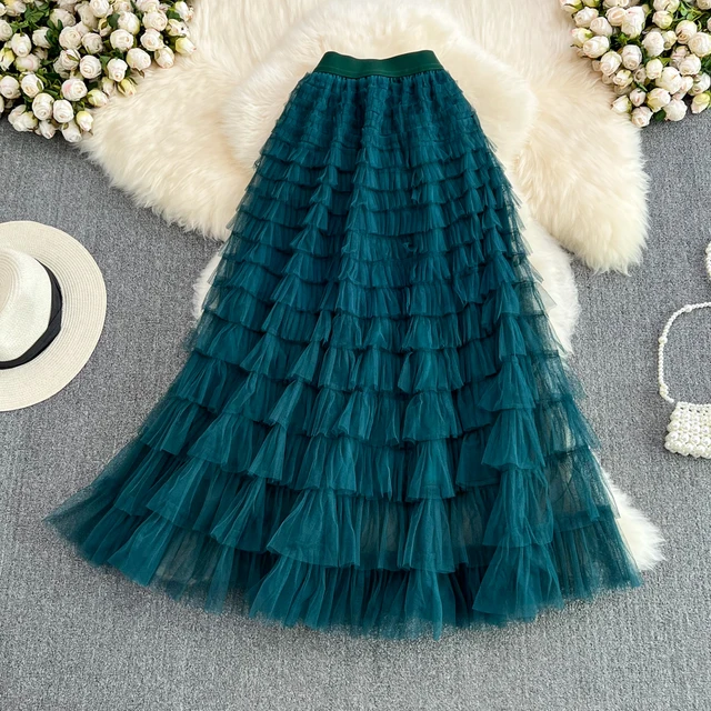 Super Long 97cm Maxi Tulle Skirts for Women 2024 New Chic