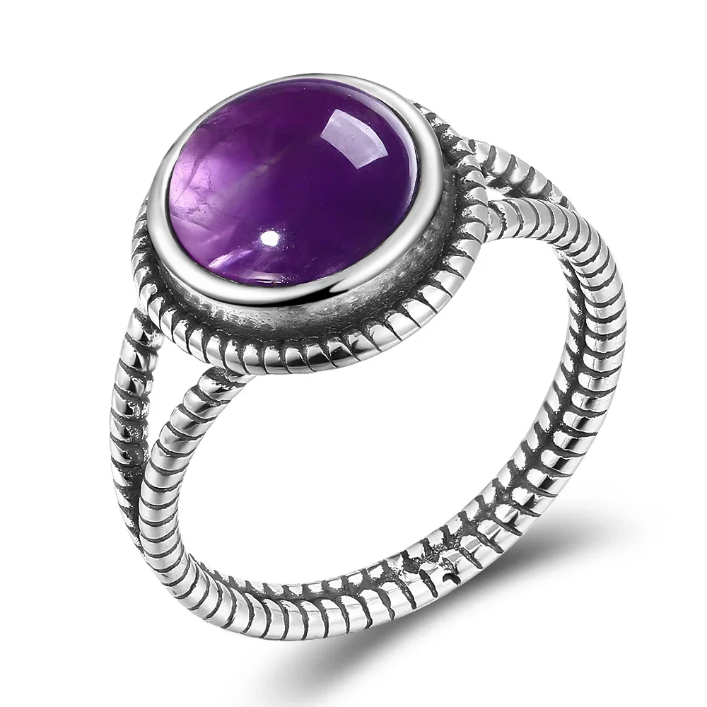 Vintage Natural Amethyst Rings For Women 925 Sterling Silver Jewelry With Natural Stones