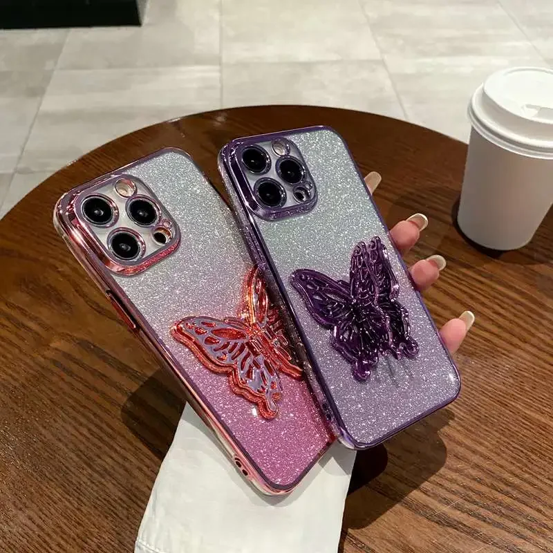 Butterfly Stand Glitter Phone Case – Soft Cover with Adjustable Stand Design