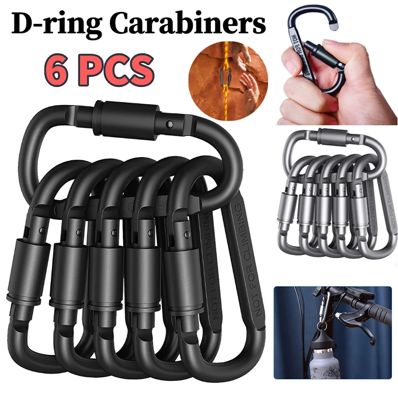 6pcs Carabiner 세트 캠핑 생존 일일 키 체인 열쇠 고리 전술 합금 알루미늄 Caribiner 후크 야외 Karabiners 클립 후크