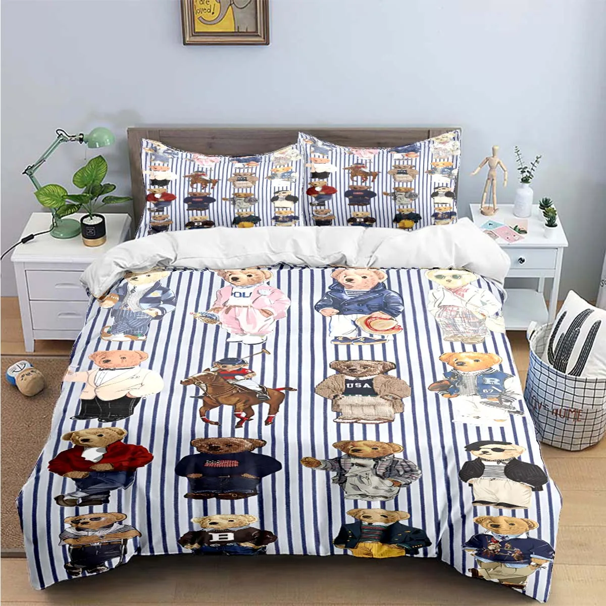 Hot Sale Fashion Bear Bedding Set Single Twin Full King Size Cute Animals Bed Linen Adults Teens Bedroom Luxury Gift 5