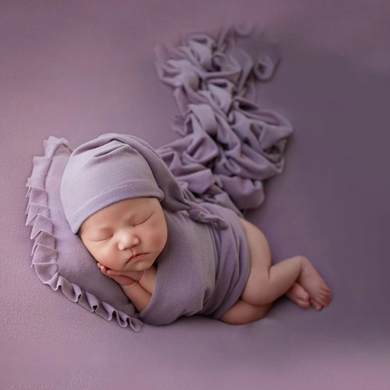

K5DD Baby Photo-Shooting Props Pillow & Hat & Swaddle Blanket Newborns Shower Party Pilling Resistant Photo Posing Blanket