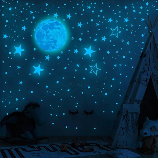 1049 pièces lumineux lune étoile autocollants brillent dans le mur sombre 3D autocollants lumineux chambre maison plafond décoration fluorescente 3