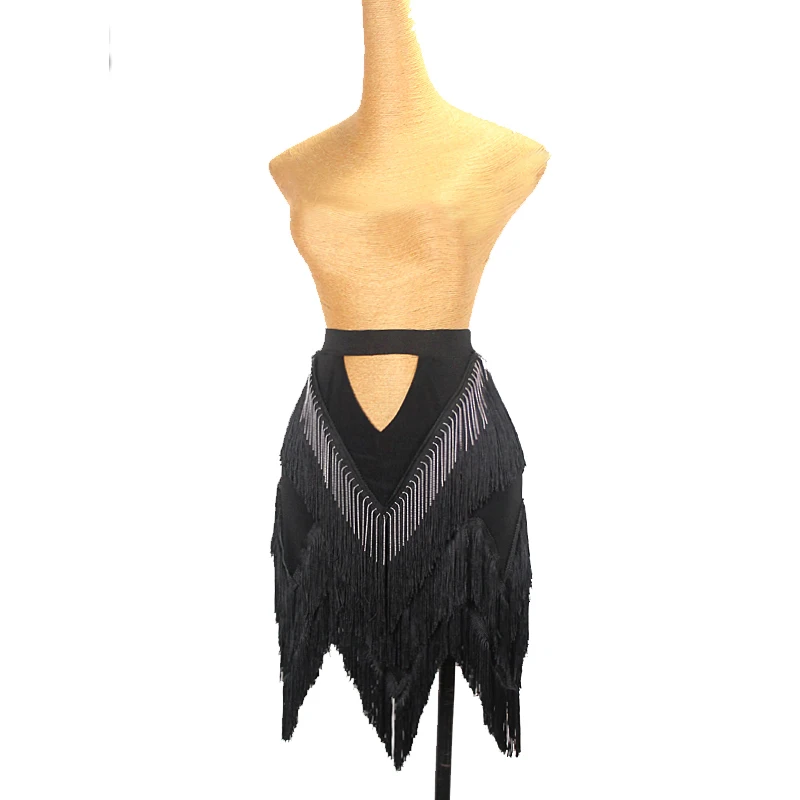 

2023 New Latin Dance Skrits For Women Sexy Hollow Out Tassel Skirts Chacha Runba Tango Dress Female Adult Latin Costumes DQL8720