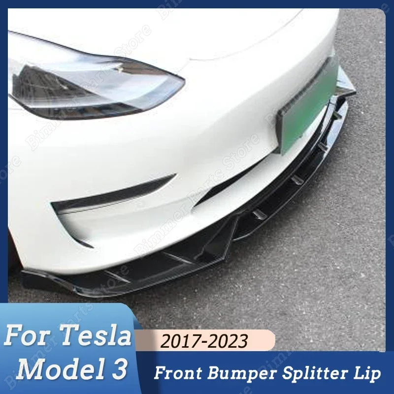 

Gloss Black Car Front Bumper Lip Splitter Spoiler Body Kits Diffuser Guard Trim Accessories for Tesla Model 3 2017-2023 Tuning