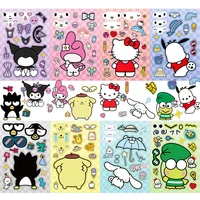 8pcs Cartoon Hello Kitty Kuromi Sanrio Mix Puzzle Anime Stickers Make a Face Assemble Game Decal Assemble Jigsaw Girl Toy Gift 1