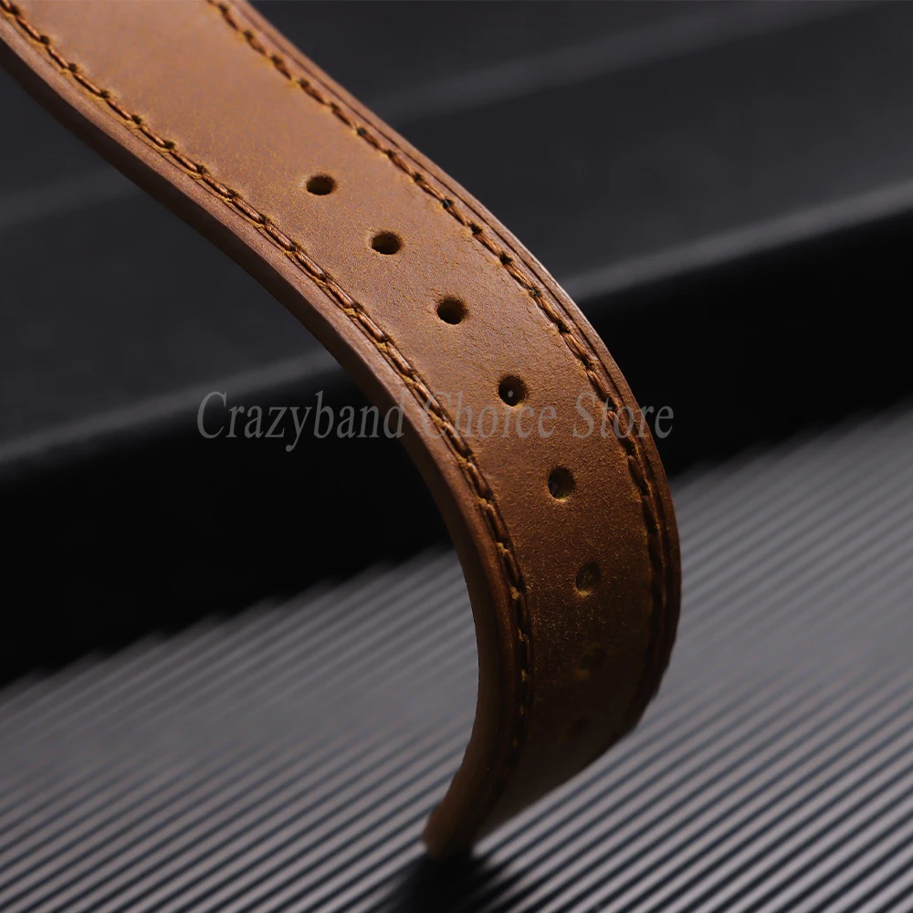 Elegant Brown Calfskin Leather Watch Strap with Butterfly Buckle