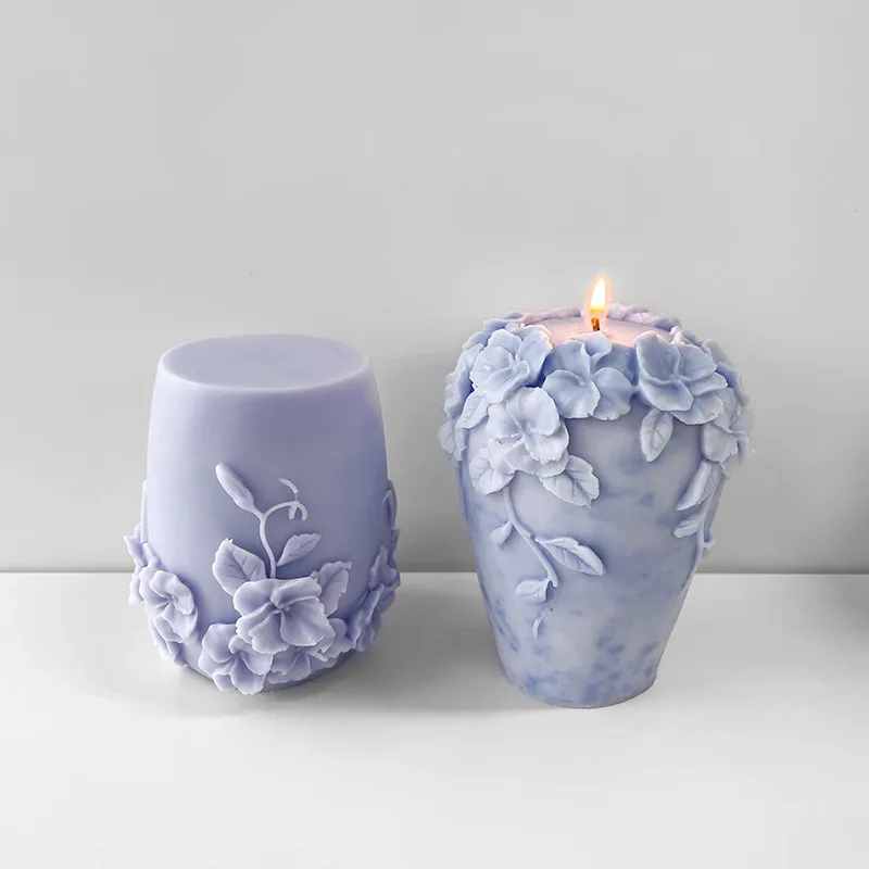 Nordic Rattan Gypsum Form Flowers Silicone Mold 3D Carving Art Aromatherapy Candle Resin Mould Home Decoration Mold Wedding Gift