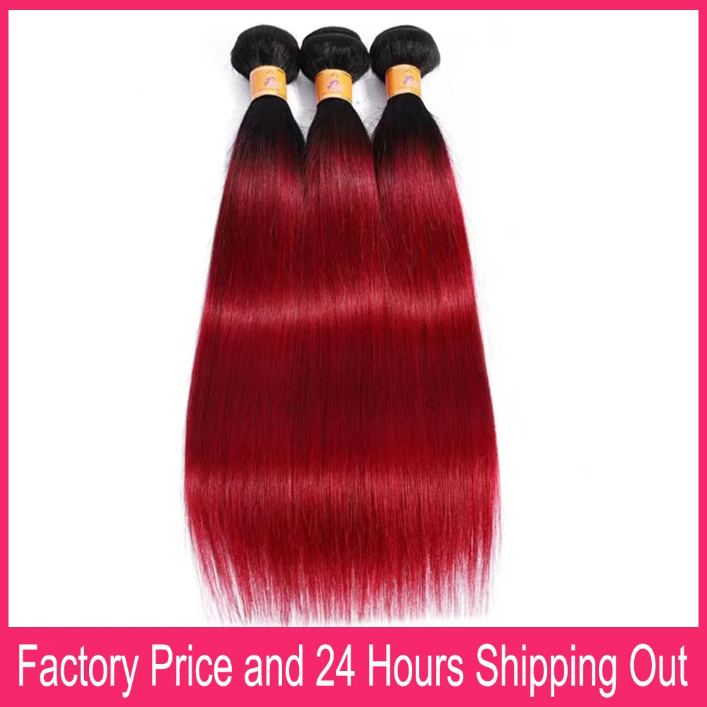 Ombre Burgundy Straight Human Hair Bundles Indian Hair Weave Extensions 1/3 Pcs Lot 100 Gram Wine Red Bundles 28
