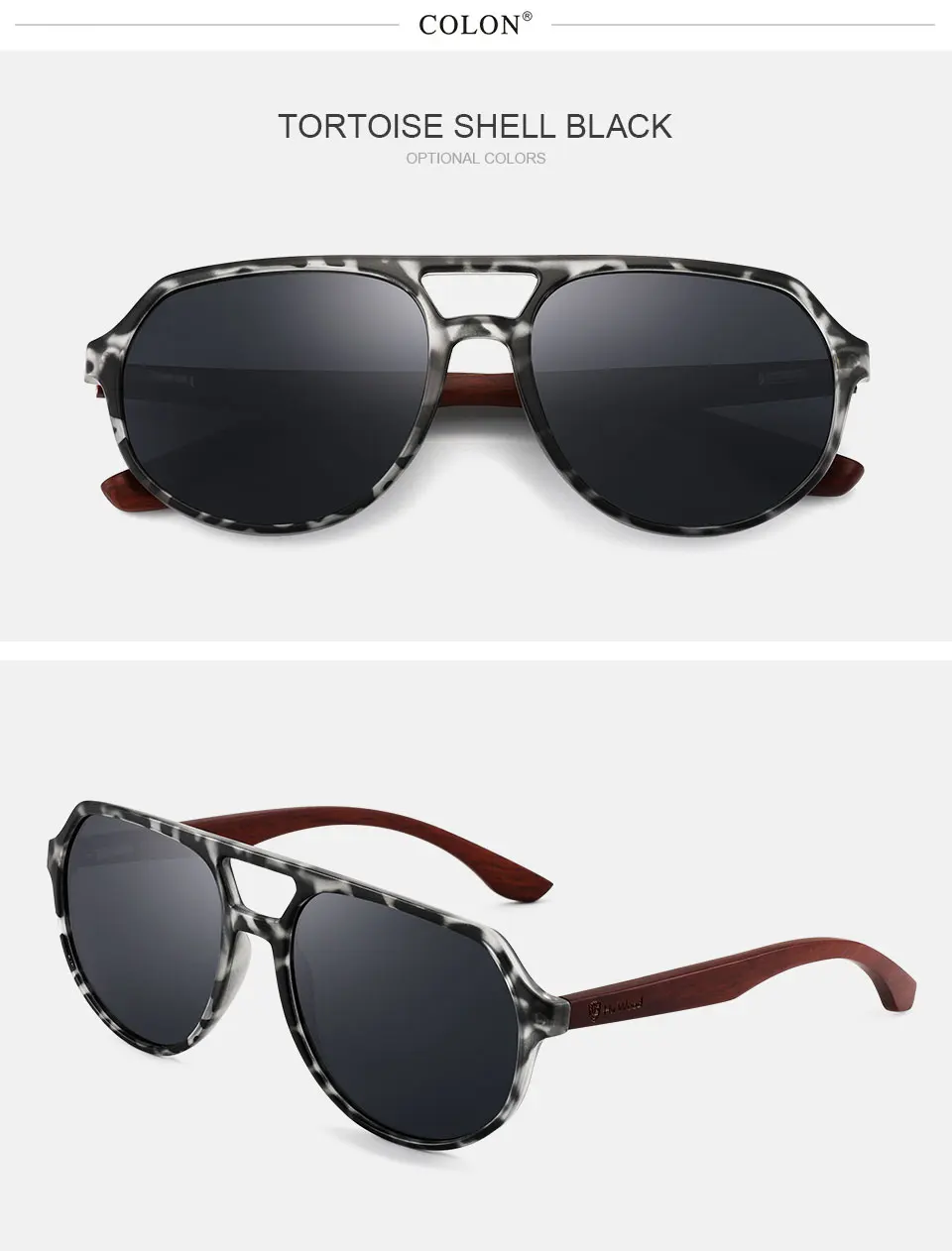 HU WOOD Polarisierte Sonnenbrille Männer Luxus Marke Vintage Gläser Neue Design Holz Pilot Sonnenbrille Fahren Gläser Stil GR8049 – Detail 7