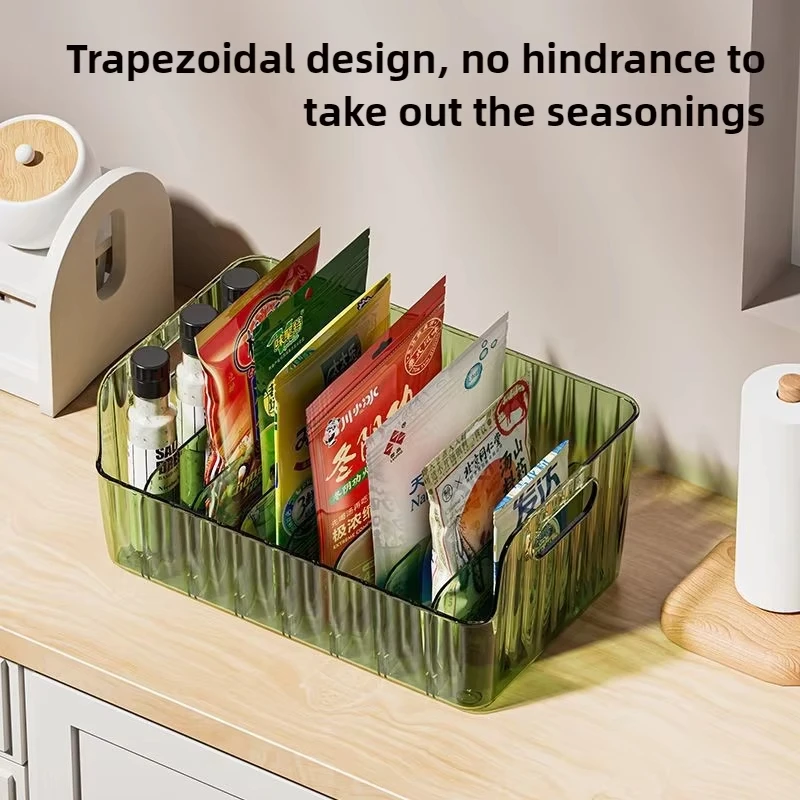 Large Capacity Spice Rack Transparent Divided Cosmetic Food Storage Box Countertop Spice Shelf Kitchen Pantry Cabinet Organizer