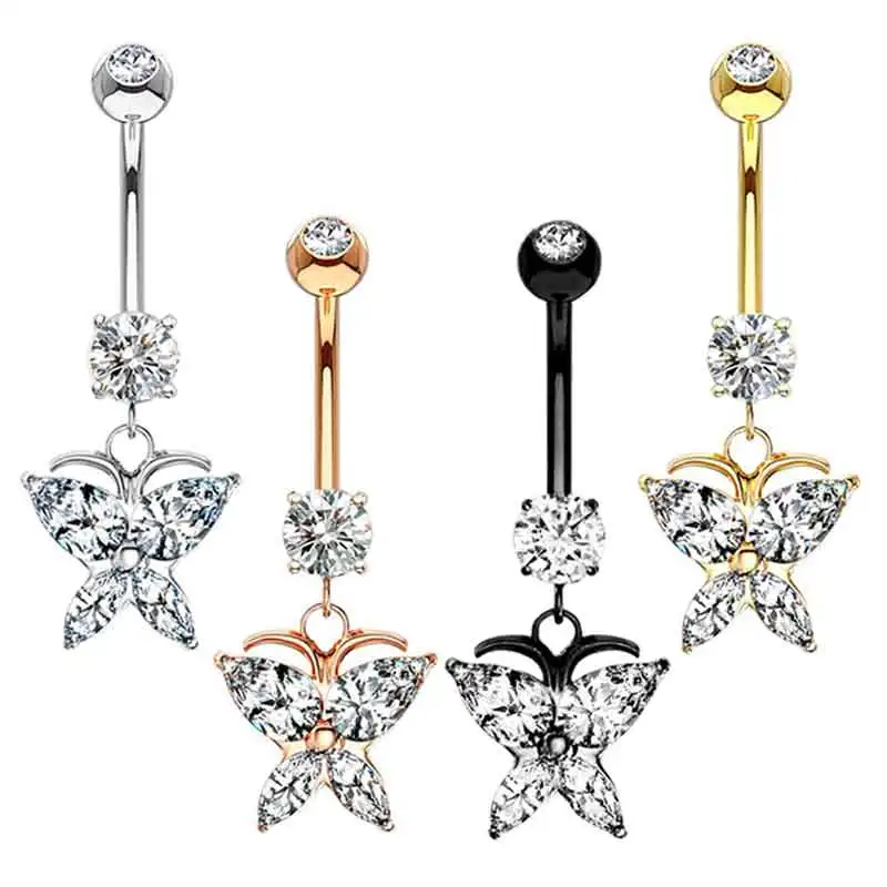 

Wholesales Crystal Belly Button Rings Women Dangle Surgical Steel Navel Rings Cubic Zirconia Star Moon Piercing Ombligo Oreja