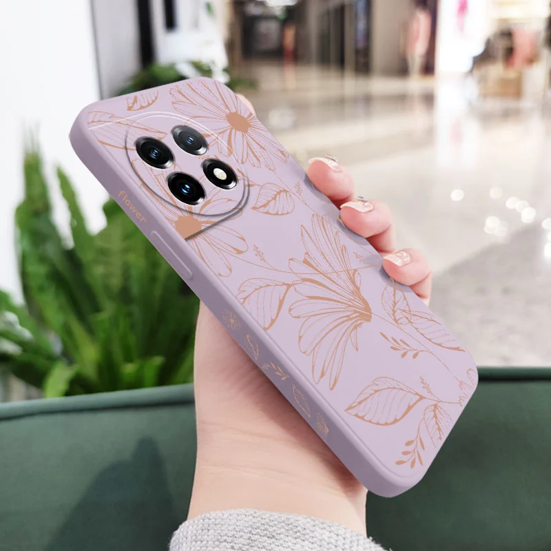 Line Pink Flower Liquid Silicone Phone Case