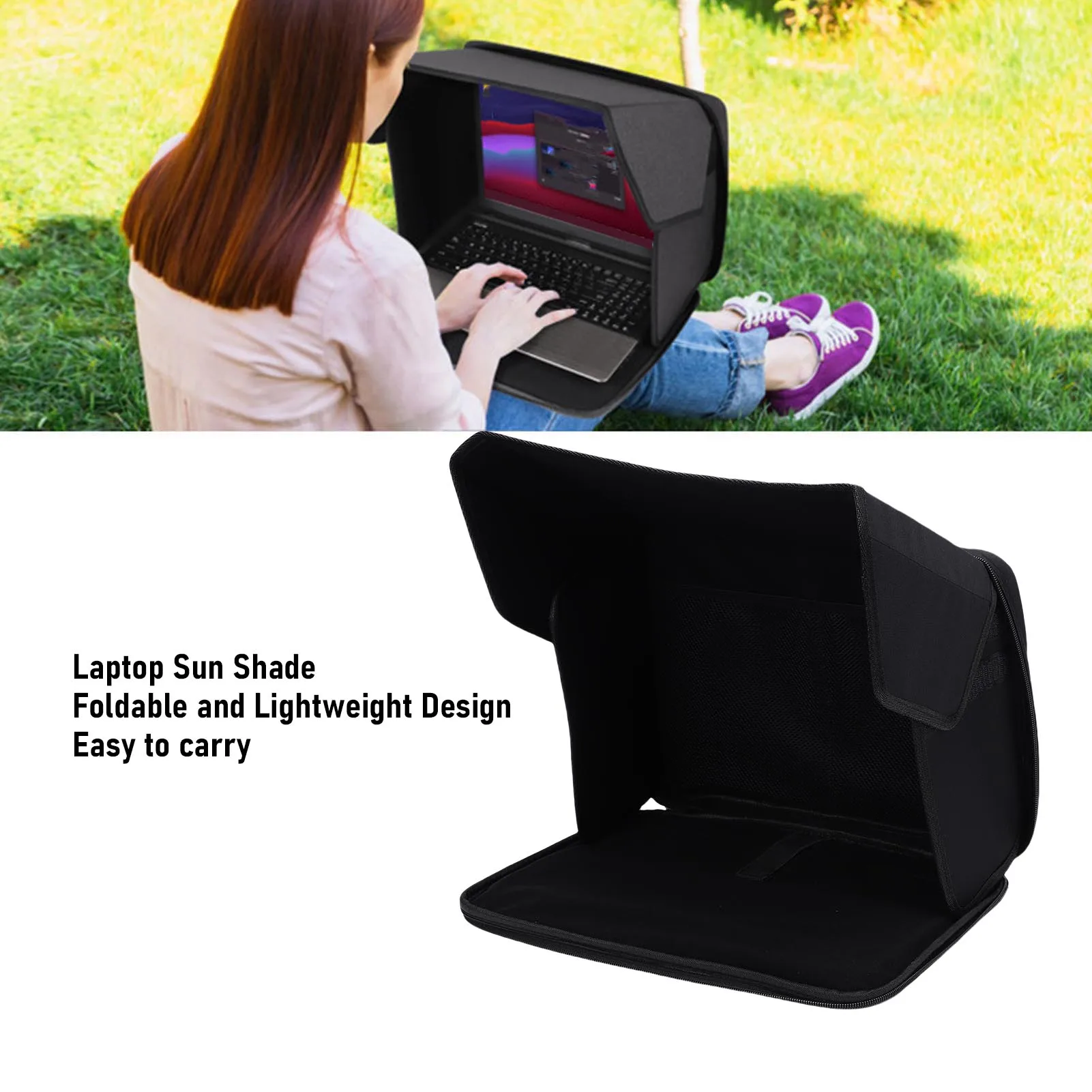 Laptop Sun Shade Lightweight Foldable Laptop Sunshade Bag for Working Outside Computer Privacy Hood Polyester 14.6x10.6in