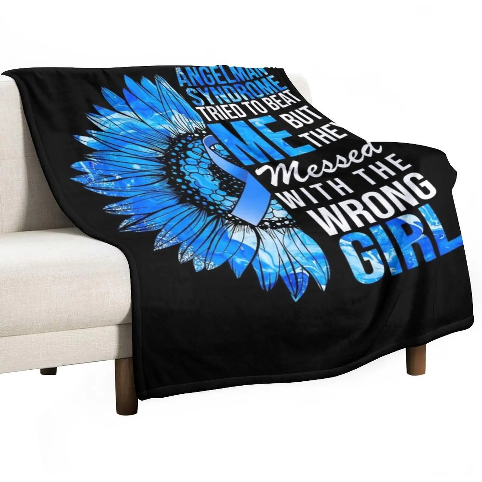 

New Angelman Syndrome Tried To Beat Me But They Messed With The Wrong Girl Sunflower Lover Gifts Throw Blanket sofa