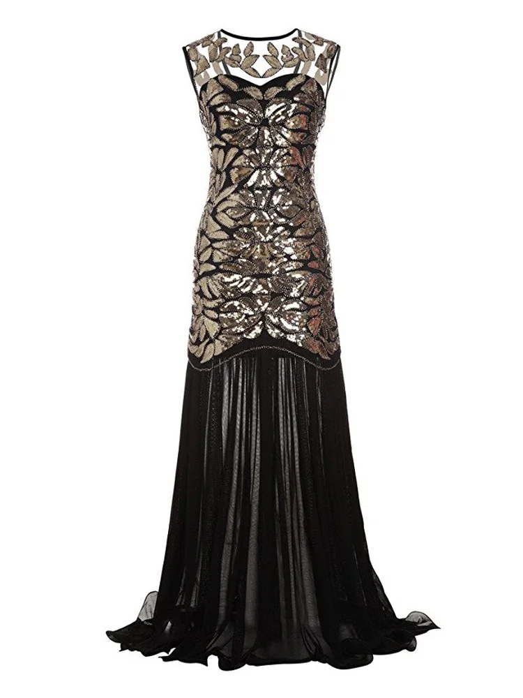 

2024 Vintage 1920s Style Prom Party Cocktail Flapper Dress Women Elegant Luxury Beaded and Sequin Formal Gowns Mesh Maxi Dresses