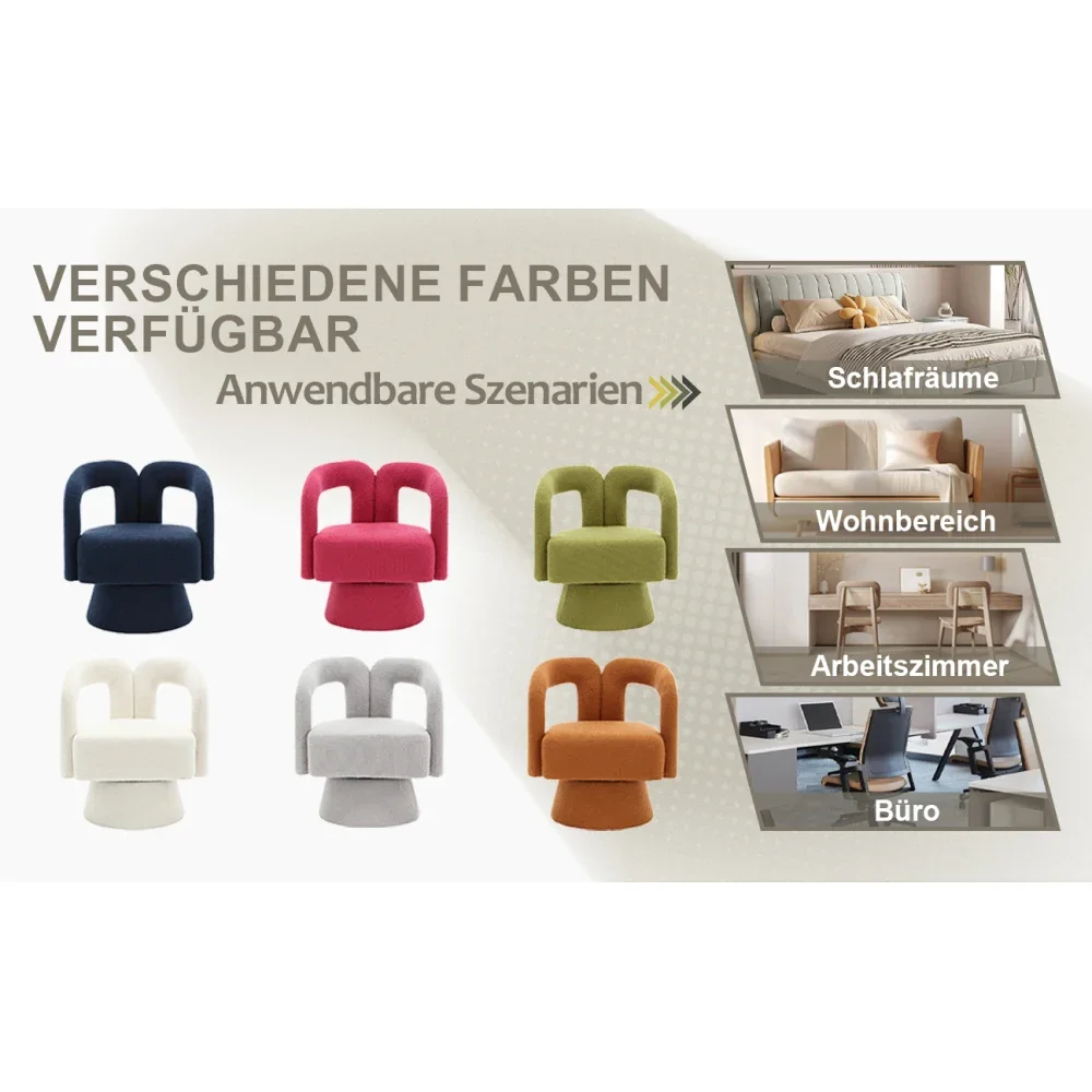 360-Grad-drehbare Cuddle Barrel-Akzentstühle, runder Sessel mit breiter Polsterung, flauschiger Stoffsessel für Wohnzimmer und Schlafzimmer – Detail 15