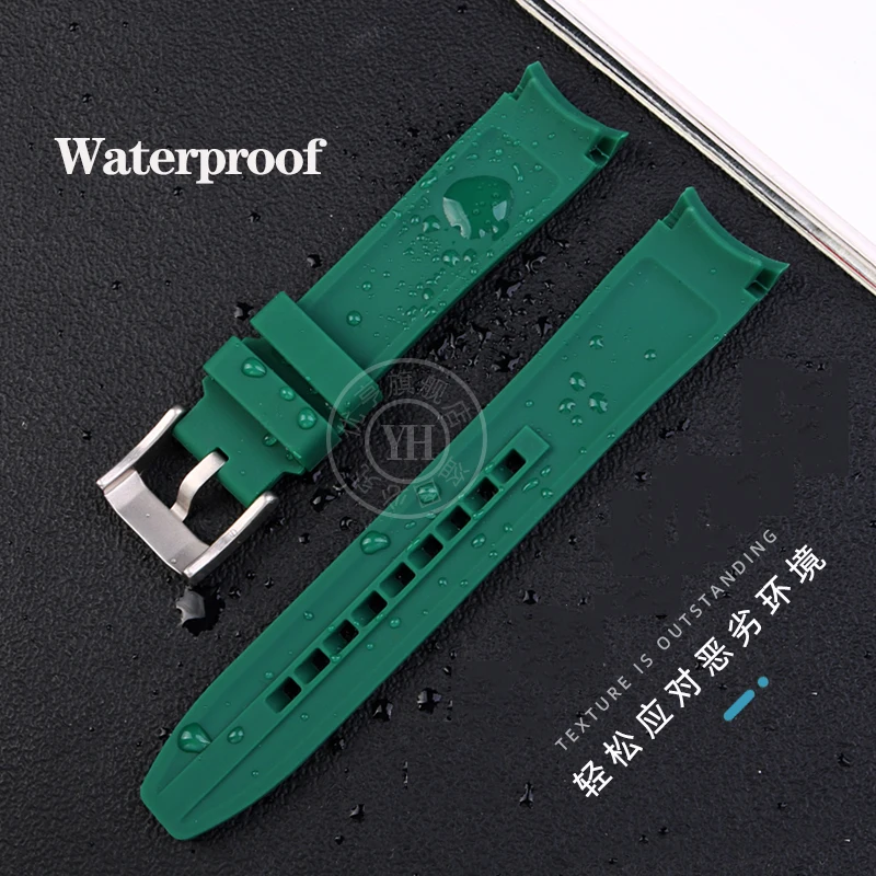 Premium Curved End Waterproof Silicone Sport Watch Band - 20mm/22mm