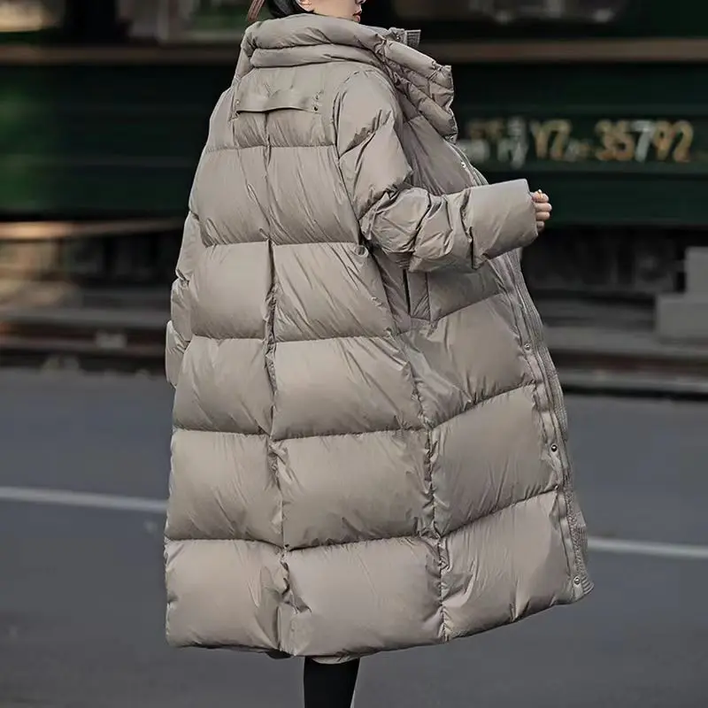 Standing Collar Down Jacket, Korean Version Extended Loose and Thick Warm White Duck Down Jacket, Women's W inter New 2024