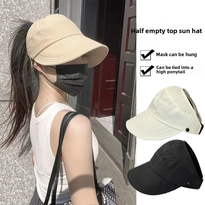 Summer Wide-brimmed Foldable Adjustable Women's Sun Hat Outdoor Beach Bucket UV Mask Fisherman Ponytail outdoor hiking hat,women sun hat,fishing sun hat,surf bucket hat
