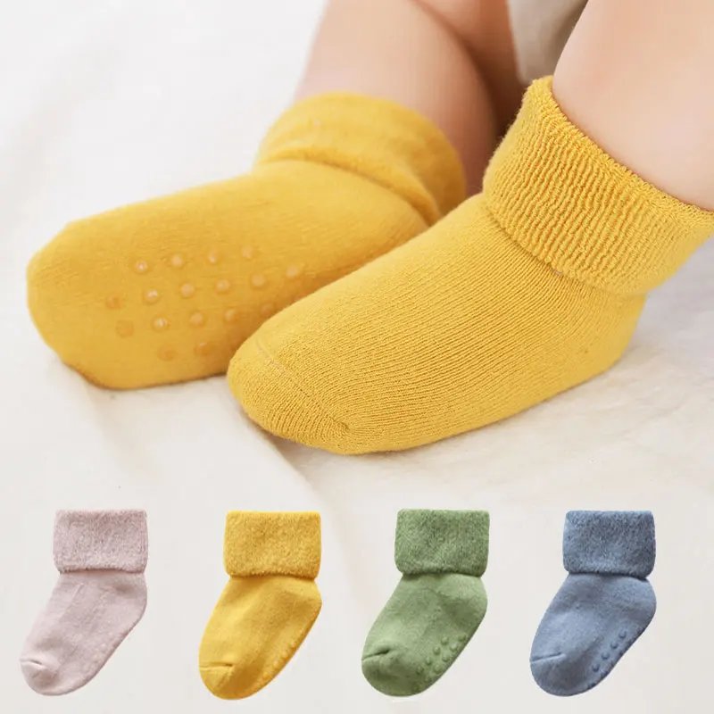 

Children's socks autumn and winter thick wool solid color warm hoop socks dot glue non-slip baby socks newborn baby socks