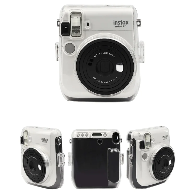 Fujifilm-Instax mini 70インスタントカメラケース,クラシック合成皮革バッグ,透明PVCケース,ショルダーストラップ付き