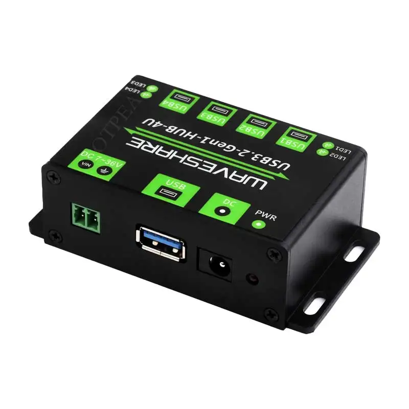 Industrial One-to-Four USB 3.2 Gen 1 Hub with 7-36V DC Power Port