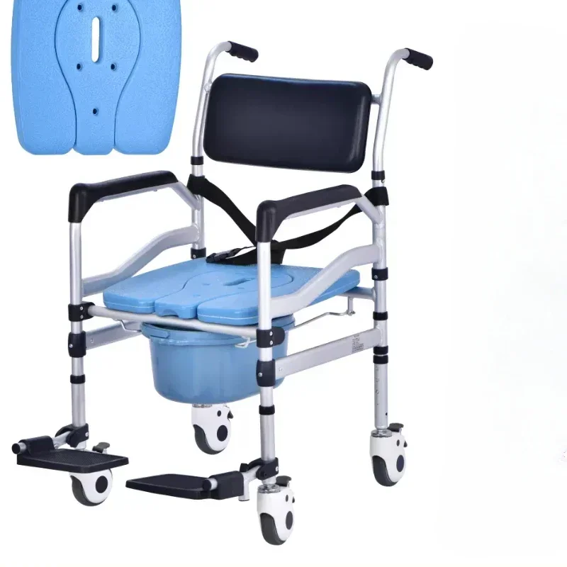 Mobile Bath Chair Folding Stainless Steel Toilet Disabled Pregnant Women Seat with Wheels Wheeled Shower Foldable Toilet Chair