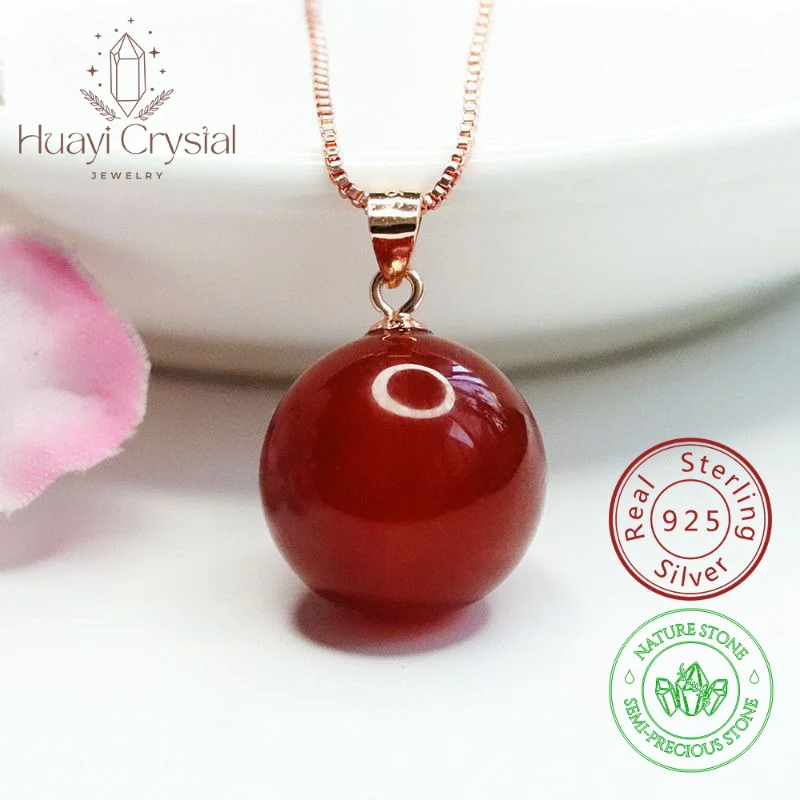 Nature Red Agate Round Bead Pendant necklace 925 Silver Plated brass Clasp Head Women's Fashion Jewellery pendant necklace