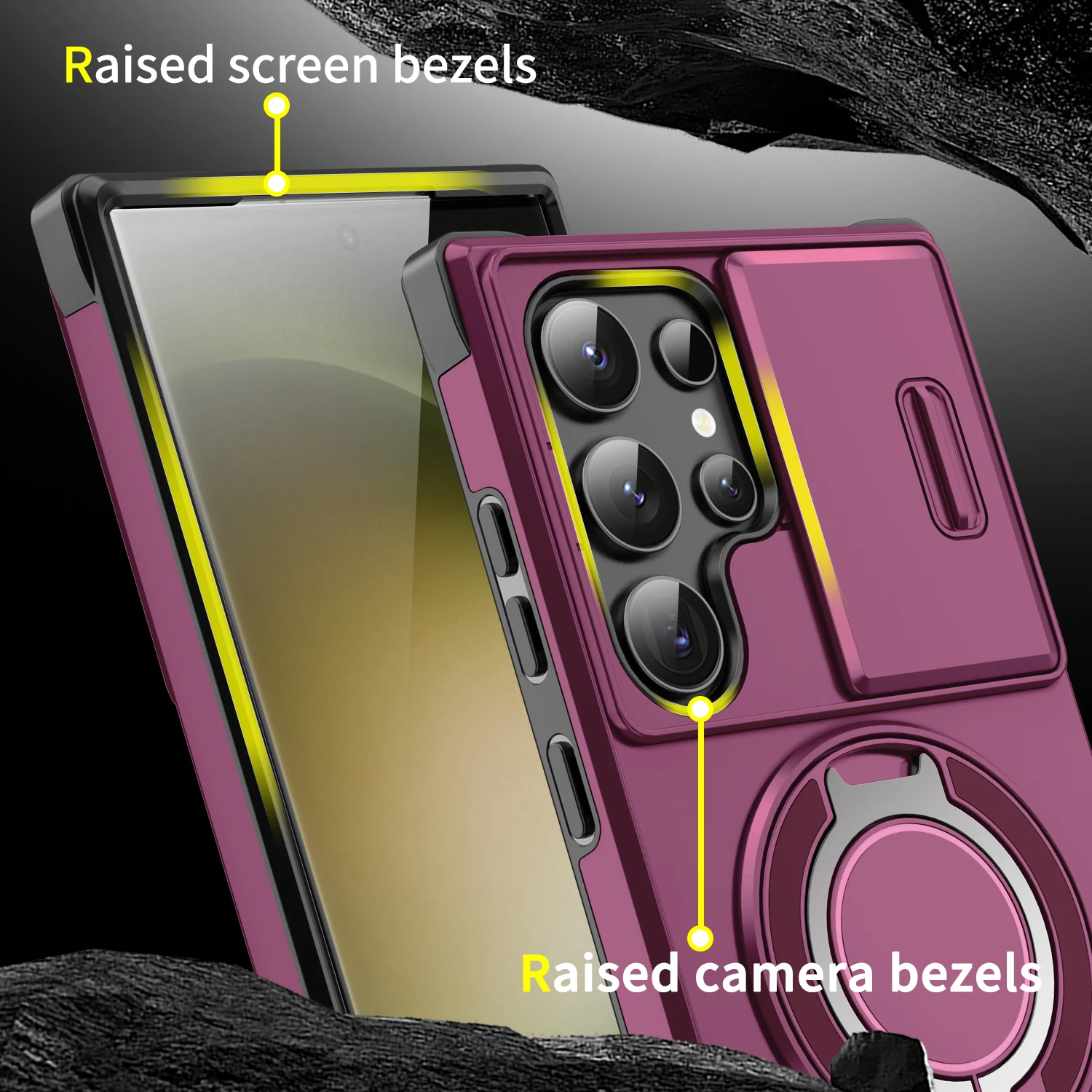 Armor Magnetic Bracket Holder Case with Sliding Window Camera Protection Cover