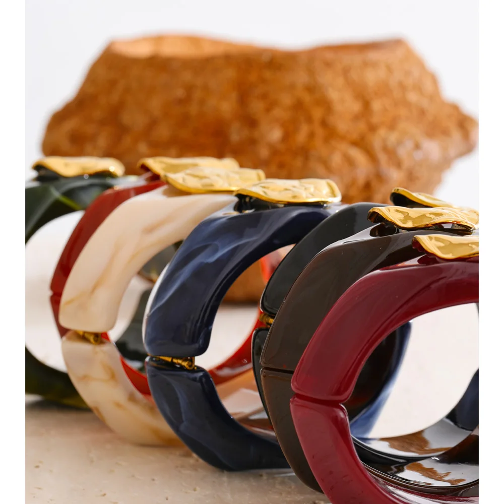 Yhpup Wide Bracelet Bangle with Multi-Color Resin for Wrist Jewelry