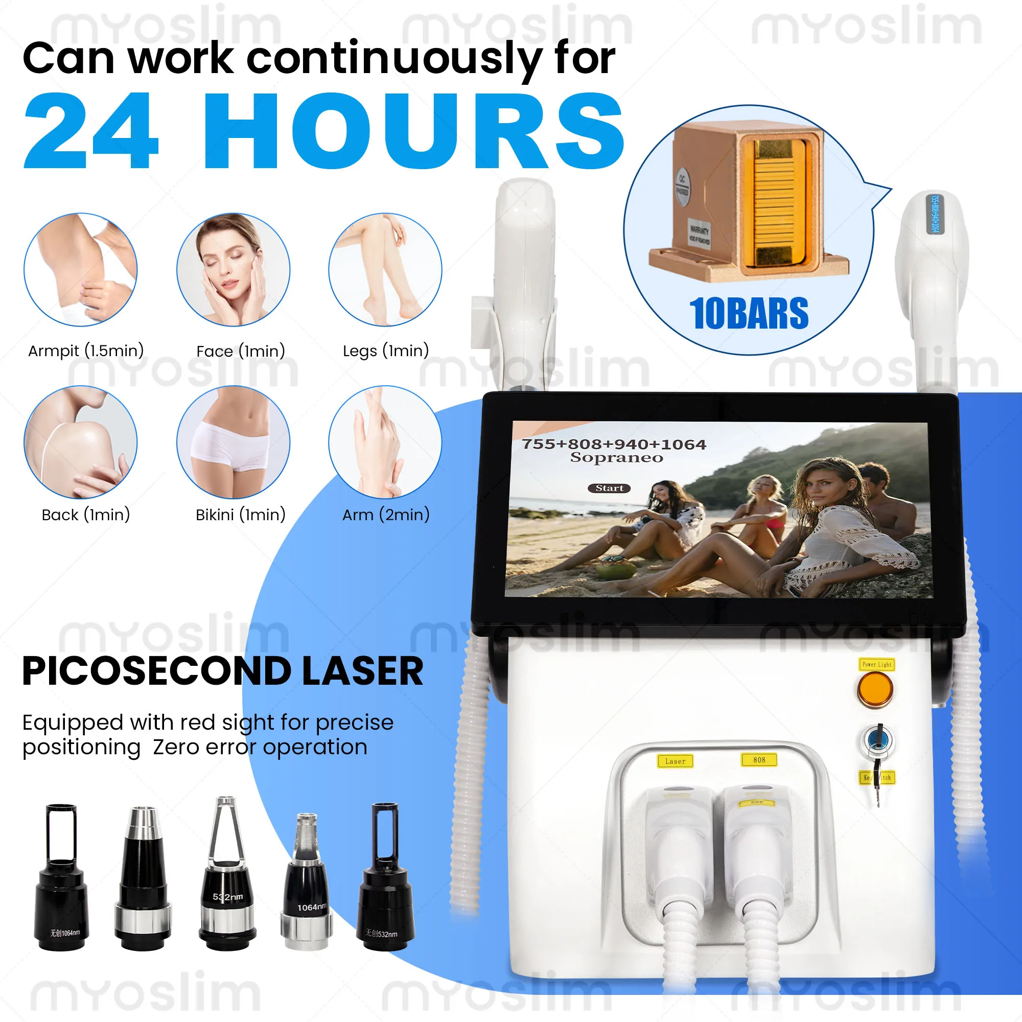 5000W FAC 2 IN 1 Diode Laser NEW Professional Hair Removal Machine Pico Qswitch ND YAG tattoo removal machine 4 Waves 808NM 3