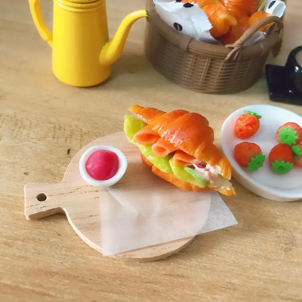 1/6 Scale Dollhouse Miniature Bread Baguette Mini Croissant Coffee Pretend Food for Doll House Kitchen Play Toys Accessories 4