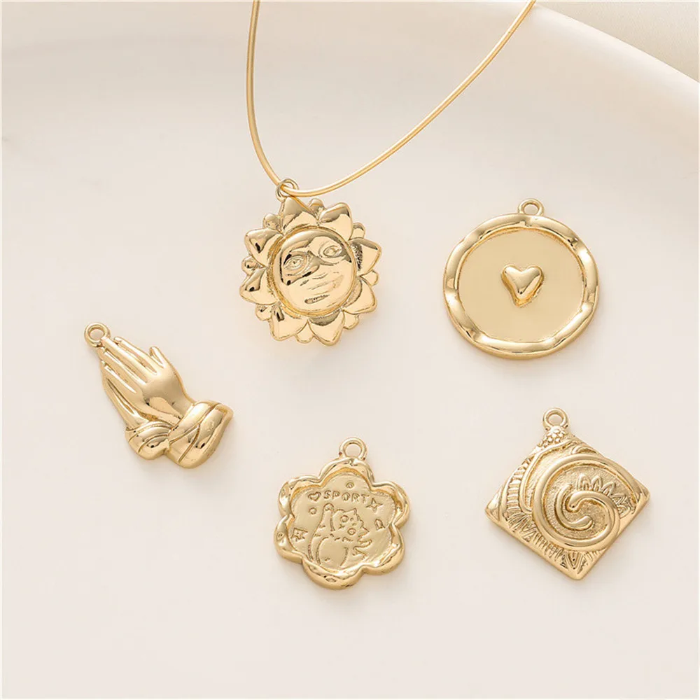 14K package gold cute cat praying hands smiley face love thread pendant diy accessories handmade decorative small charm