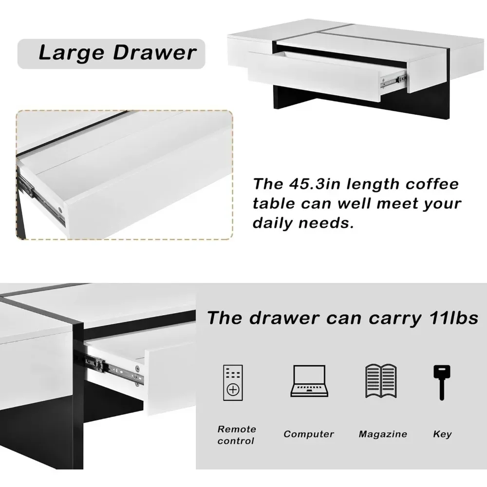 Coffee Table Knocbel Contemporary Rectangle  for Living Room,Sofa  Side Cocktail Tea Table with Storage Drawer and T-Shaped Base 4
