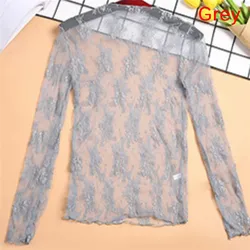 Chic Transparent Long Sleeve Mesh Top - One Size (Gray)