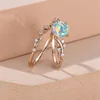 2pcs Rainbow White Fire Opal Ring Round Bridal Sets Gold Silver Color Promise Engagement Ring Set For Women Zircon Wedding Bands