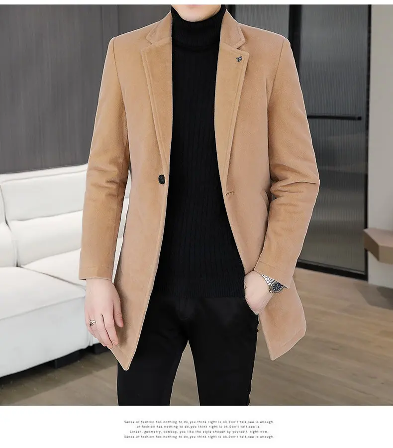 Hochwertige Herren-Wollmäntel 2026 Winter Business Casual Baumwoll-Verstärkte Mittellange Überzieher Warme Winddichte Jacken – Detail 12