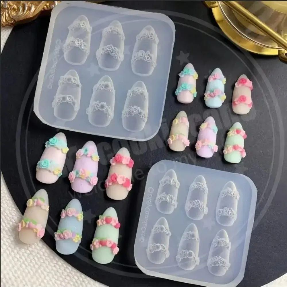 케이크 크림 레이스 하트 실리콘 네일 몰드 달콤한 Y2K 네일 아트 장식 템플릿 DIY 디자인 투명 매니큐어 스텐실 1