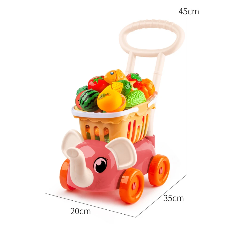 WizKidz Toddler Shopping Cart Toy Cutting Play Foods Kids Shopping Cart Pretend Food Fruits Vegetables Educational Learning Set 6