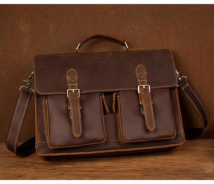 Distressed Brown Laptop Shoulder Bag Briefcase
