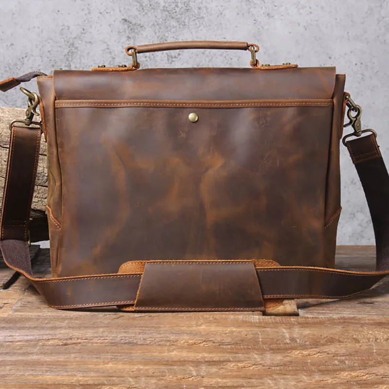 Leather Briefcase Men A4 File Document Handbag Laptop Shoulder Bag Business Computer Bag