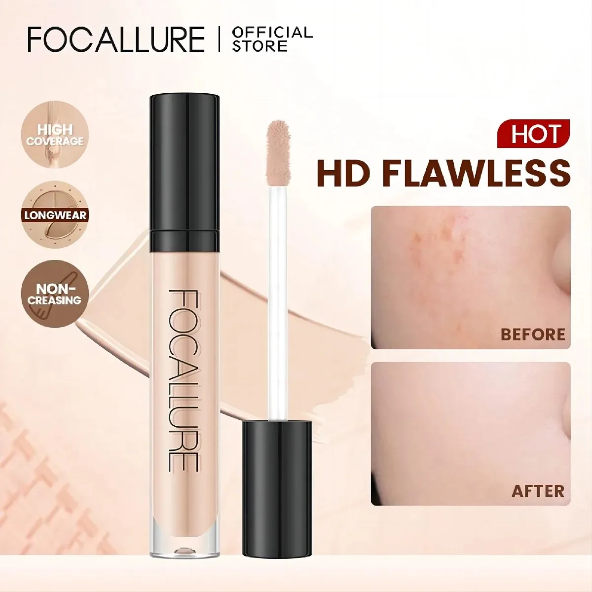 

FOCALLURE 7 Colors Face Concealer Waterproof Full Coverage Long-lasting Moisturizing Smooth Liquid Foundation Makeup Cosmetics