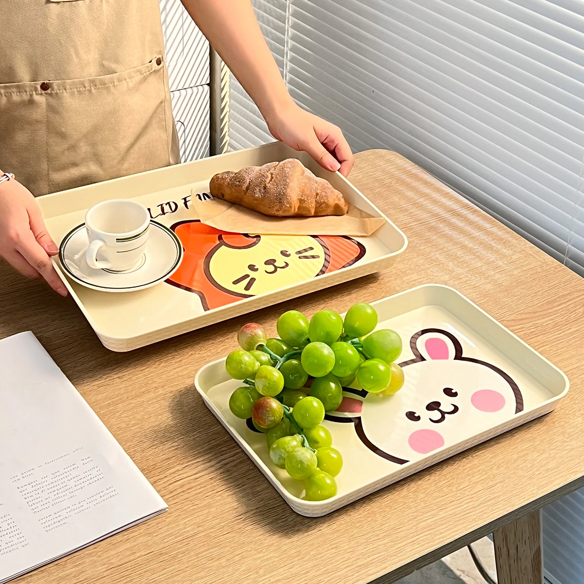WORTHBUY Cartoon Breakfast Tray Rectangular Serving Tray Reusable Fruit Dessert Multifunctional Kitchen Serving Platter