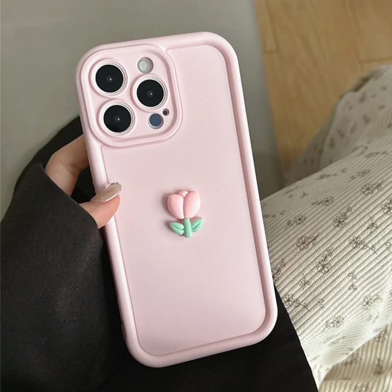 Silicone Shockproof Phone Case with 3D Tulip Flower Design