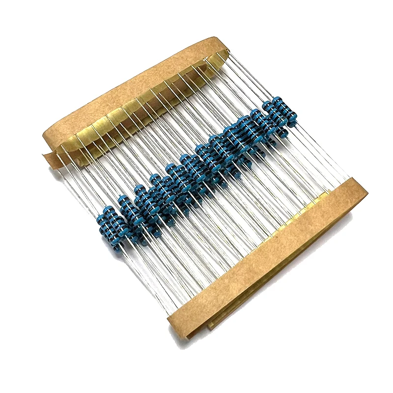 50pcs 1/2W Metal Film Resistor 1.1 1.3 1.8 2 2.2 18 20 22 180 200 220 R K Ohm 1% 0.5W 1K8 2K 2K2 Resistance 1R8 2R 2R2 0.1R-10M 5