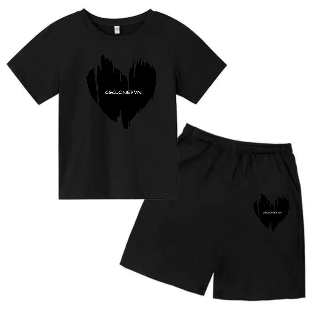 thumbnail image 1 of Conjunto de 2 piezas de camiseta y pantalones cortos para niños y adolescentes, ropa deportiva con estampado de moda coreana, conjunto de verano para bebés, manga corta, 3 a 12 años, 1 of 5