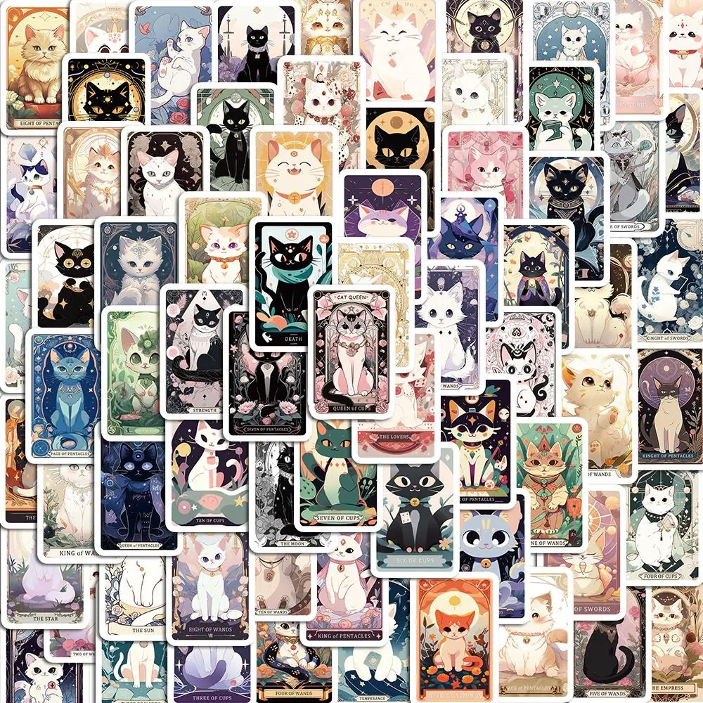 10/78PCS Cat Tarot Cute Cartoon Stickers Pack Kids DIY Skateboard Motorcycle Suitcase Stationery Decals Decor Phone Laptop Toys 10 30 78pcs cool cartoon magic tarot card stickers aesthetic gothic style gaffiti decals phone laptop guitar vinyl sticker toy