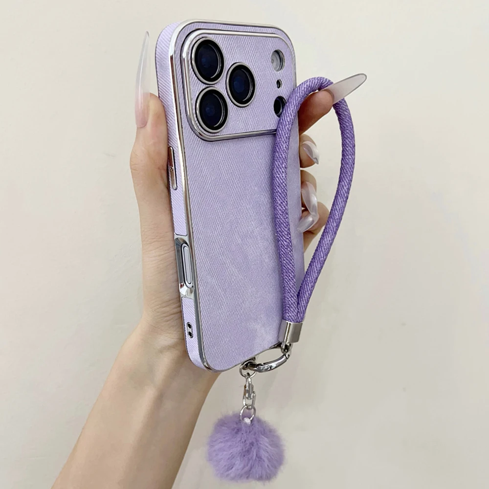 Luxury Jeans Denim Phone Case with Lanyard Wrist Strap and Matte Back Cover
