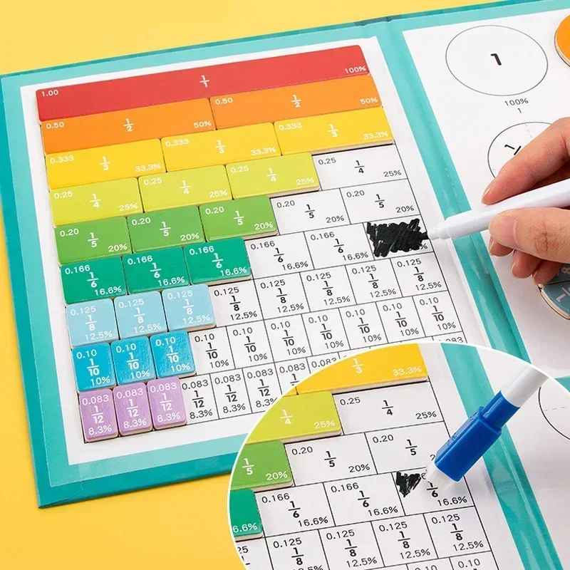 Montessori Magnetic Fraction Learning Math Toys Montessori Arithmetic Teaching Aids Wooden Book Educational Toys for Children